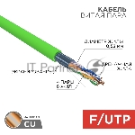 Кабель витая пара Rexant F/UTP, cat.5e, нг(А)-LSLTx, 4х2х0,52мм, 24AWG, INDOOR, SOLID, зеленый, 305м