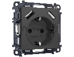 Комплект механизма электрической розетки ALFA Графит мягкое касание 2USB A+A 18W (быстрая зарядка) с/з QUANT (AP9090, VM155) MA909010