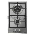 Встраиваемая газовая панель Korting HG 365 CTX / 30 x 51 см, 2 конфорки, электроподжиг, газ-контроль, чугунные решетки, в комплекте - подставка WOK и адаптер для кофейника, нержавеющая сталь