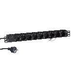 Блок розеток горизонтальный ExeGate ServerPro PDU-19H905 Al-9S-EU3, 19", 1U, Алюминий, 9 Schuko, кабель с евровилкой VDE-250V-16A-3*1.5mm2, 3 метра, черный