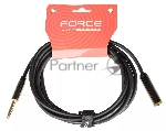 Кабель аудио FORCE FLC-04/31/4" TRS Jack (M) - 1/4" TRS Jack (F), высококачественный, может использоваться как удлинитель для наушников, диаметр 6 мм, металлические корпуса, позолоченные разъемы, длина 3 м