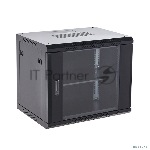 Настенный шкаф Rexant RAL 9005 19" 12U 600×600×635 (ШxГxВ), дверь стекло, металлическая задняя стенка, боковые съемные стенки