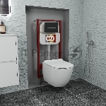 Комплект BAU 6 в 1: рамная инсталляция BAU NEO 45 для подвесного унитаза, унитаз подвесной безободковый Bau Dream 53, сиденье дюропласт микролифт, клавиша смыва BAU Pulse, черная матовая/вставка хром