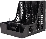 Лоток вертикальный Deli E9847 3отд. сборный для бумаг 253x320x275мм черный пластик пластиковый пакет, вид 4