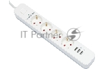 Сетевой фильтр Гарнизон 2.0 Мультипорт EPS-4-U3-W-2, 4 р, 10А, 3xUSB, 2 м, ур.защиты 2+, белый, пакет