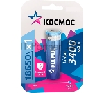 Аккумулятор Li-ion 18650 3400 мАч с защитой (блист.1шт) Космос KOC18650Li-ion34PBL1
