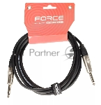 Кабель гитарный FORCE FGC-09/31/4" TS Jack - 1/4" TS Jack, высококачественный, малошумящий с проводниками из безкислородной меди OFC, диаметр 6 мм, профессиональные металлические разъемы, длина 3 м, цвет черный