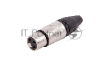 Разъем аудио FORCE CFA-022XLR (F), материал контактных частей медь с серебряным покрытием, покрытие корпуса никель, цвет матовый серебристый/черный