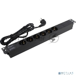 Блок розеток горизонтальный ExeGate ServerPro PDU-19H603 Al-6S-EU2.5, 19", 1U, Алюминий, 6 Schuko, кабель с евровилкой VDE-250V-16A-3*1.5mm2, 2.5 метра, черный