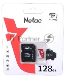 Флеш карта Netac P500 ECO 128Gb MicroSDXC U1/C10 up to 80Mb/s, retail pack with SD Adapter