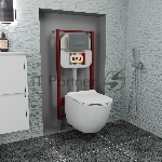 Комплект BAU 6 в 1: рамная инсталляция BAU NEO 45 для подвесного унитаза, унитаз подвесной безободковый Bau Dream 53, сиденье дюропласт микролифт, клавиша смыва BAU Pulse, серый металлик/вставка хром