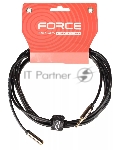 Кабель аудио FORCE FLC-05/31/8" TRS mini Jack (M) - 1/8" TRS mini Jack (F), высококачественный, может использоваться как удлинитель для наушников, металлические корпуса, позолоченные разъемы, длина 3 м