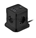 Сетевой фильтр Cablexpert Tower TWR-4-U3-B-2, 4 р, 10А, 3xUSB, 3.1А, 2 м, ур.защиты 2+, черный, коробка