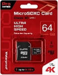 Флеш карта QUMO MicroSDXC 64Gb Сlass 10 UHS-I,3.0 без адаптера SD, черно-красная картонная упаковка