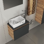 Комплект для ванной, 4 предмета (тумба Bau 50, графит + раковина BAU Hotel mini 37х23 + смеситель Hotel Still, выпуск клик-клак, хром)