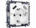Комплект механизма электрической розетки ALFA Белый глянец 2USB A+A 18W (быстрая зарядка) с/з QUANT (AP1090, VM155) MA109010