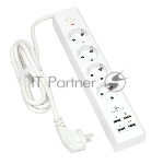 Сетевой фильтр Cablexpert Exnovo EXN-4-U4-W-2, 4 р, 16А, 4хUSB, 3.4A, 2 м, ур.защиты 4+, белый, коробка