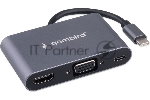 USB-концентратор Gembird UHB-D8, USB Type-C, PD100W, Jack 3,5, HDMI, VGA, USB Type-C