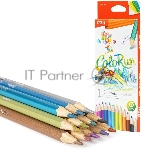 Карандаши цветные Deli EC127-12 ColoRun, шестигранный профиль, дерево 12 цветов, коробка с европодвесом (12шт)