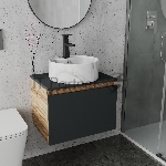 Комплект: тумба Bau Dream Blackwood графит 60, 1 ящик, раковина круглая накладная BAU Element D41, мрамор, смеситель Hotel Black, черный матовый