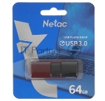 Флешка USB Netac U182 (NT03U182N-064G-32RE), 64Gb, USB 3.0, R/W 70/30, красный/черный