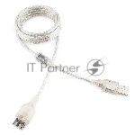 Кабель-удлинитель USB2.0 Pro Cablexpert CCF-USB2-AMAF-TR-6, AM/AF, 1,8м, экран, 2феррит.кольца, прозрачный, пакет
