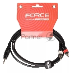Кабель аудио FORCE FLC-10/1.51/8" TRS mini Jack - 2xRCA, высококачественный стерео, используется для подключения смартфонов к микшерам и аудио интерфейсам, длина 1,5 м