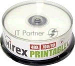 Диск CD-R Mirex 700 Mb, 48х, Cake Box (25), Ink Printable (25/300)