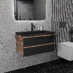 Тумба под раковину Bau Stil Loft black brushed, раковина кварцевая BAU Stil 75, черный металлик