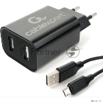 Адаптер питания Cablexpert MP3A-PC-35 USB 2 порта, 2.4A, черный + кабель 1м micro