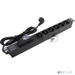 Блок розеток горизонтальный ExeGate ServerPro PDU-19H610 Al-6S-EU2.5-1P, 19", 1U, Алюминий, 6 Schuko, кабель с евровилкой VDE-250V-16A-3*1.5mm2, 2.5 метра, защита от перегрузки, черный