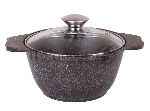 Кастрюля 1л со стеклянной крышкой, АП (кофейный мрамор) КМК12а