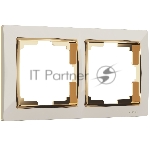 Рамка на 2 поста (слоновая кость/золото) W0021932