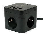 Сетевой фильтр Cablexpert Cube CUBE-3-U4-B-1.5, 3 р, 10А, 4хUSB, 1.5 м, ур.защиты 4+, черный, коробка