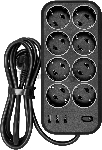 Сетевой фильтр Powercom SP-08 USB03AB 1,8 m 1.8м, 8 розеток, черный, коробка