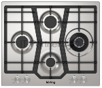 Встраиваемая газовая панель Korting HG 631 CTX / 60x51 см, ромбовидное расположение конфорок, электроподжиг, газ-контроль, чугунные решетки, адаптер для WOK-конфорки, нержавеющая сталь
