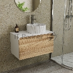 Комплект: тумба Bau Dream Blackwood 80, Раковина круглая накладная BAU Element D41, мрамор, смеситель Hotel Stil, нерж сталь