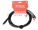 Кабель аудио FORCE FLC-10/31/8" TRS mini Jack - 2xRCA, высококачественный стерео, используется для подключения смартфонов к микшерам и аудио интерфейсам, длина 3 м