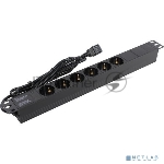 Блок розеток горизонтальный ExeGate ServerPro PDU-19H604 Al-6S-C14-2.5, 19", 1U, Алюминий, 6 Schuko, кабель с вилкой C14 VDE-250V-10A-3*1.5mm2, 2.5 метра, черный