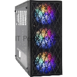 Компьютерный корпус Miditower ExeGate EVO-8243 (ATX, без БП, 2хUSB+1хUSB 3.0, черный, 3 вент. с RGb подсветкой, боковая панель - закаленное стекло)