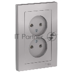 Розетка 2-м ATLAS DESIGN без заземл. 16А в сборе алюм. SchE ATN000320