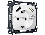 Комплект механизма электрической розетки OMEGA Белый глянец 2USB A+A 18W (быстрая зарядка) с/з QUANT (OP1090, VM155) MO109010
