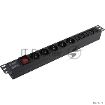 Блок розеток горизонтальный ExeGate ServerPro PDU-19H008 Al-5C135S-C14-SW, 19", 1U, Алюминий, 5 IEC 320 C13, 5 Schuko, С14, выкл. с подсветкой, черный