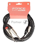 Кабель аудио FORCE FLC-15/31/8" TRS mini Jack - 2x1/4" TS Jack, высококачественный стерео, используется для подключения смартфона к микшеру и аудио интерфейсу, диаметр 6 мм, профессиональные металлические разъемы, длина 3 м