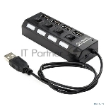 Концентратор USB 2.0 Gembird UHB-243-AD с подсветкой и выключателем, 4 порта, блистер