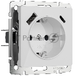Розетка с заземлением, шторками и USB тип A+C (белый акрил)