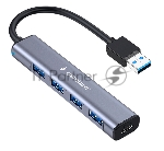 Разветвитель USB3.1 Gembird UHB-C484, 4хUSB, с доп.питанием (порт Type-C), кабель USB 19см, алюминий, коробка