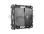 Комплект механизма 2-кл проходного выключателя с подсветкой 3200K OMEGA Антрацит серый QUANT (OP6540, VM120, G22Y) MO654030