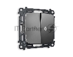 Комплект механизма 2-кл проходного выключателя с подсветкой 5600K OMEGA Антрацит серый QUANT (OP6540, VM120, G25W) MO654035