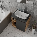 Тумба Bau Dream Blackwood 60 правая, графит, раковина BAU Spectrum mini 47х24 смеситель для раковины высокий Hotel Still, нержавеющая сталь, выпуск клик клак, хром